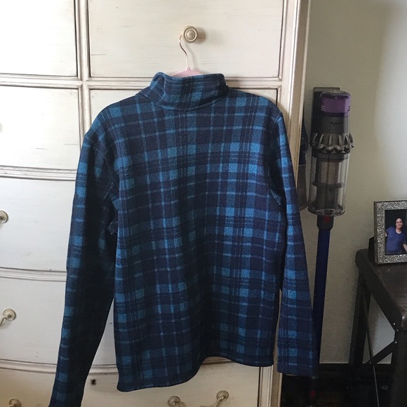 The North Face Navy and Teal Plaid Fleece Jacket - Picture 2 of 3